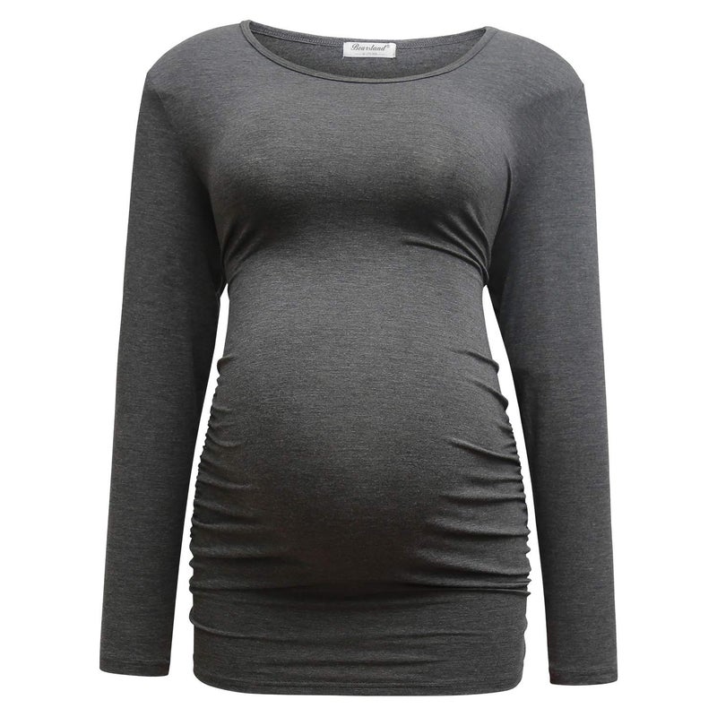 Bearsland Womens Maternity Long Sleeve Tshirt 3 Packs Classic Side Ruched Tee Top Mama Pregnancy Clothes,Black+dpgray+ArmyGreen,S - Image 2