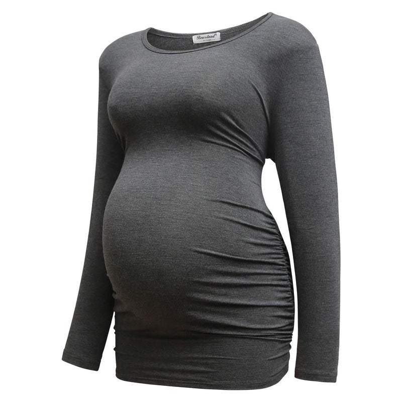 Bearsland Womens Maternity Long Sleeve Tshirt 3 Packs Classic Side Ruched Tee Top Mama Pregnancy Clothes,Black+dpgray+ArmyGreen,S - Image 5