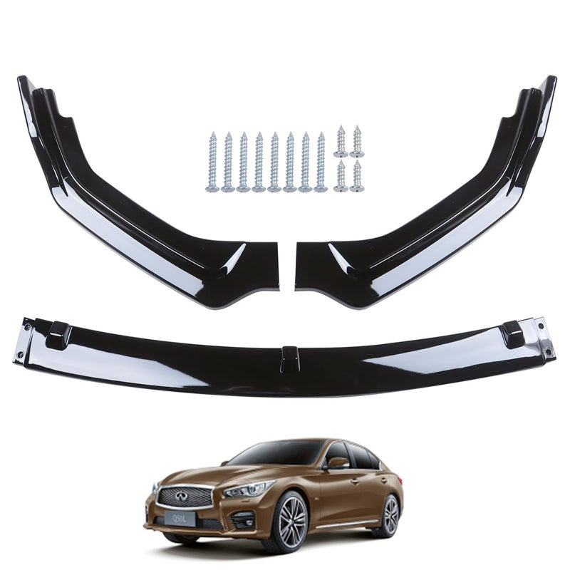 MUCO 3PCS New Front Bumper Front Lips Compatible with Infiniti Q50 Base Premium 2018 2019 2020 2021 2022 2023 2024 Car Front SpoilerGloss Black Sport Front Spoiler Only Q50 Base