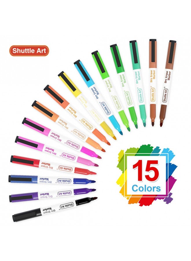 Shuttle Art Shuttle Art Dry Erase Markers, 15 Colors Magnetic Whiteboard Markers with Erase,Fine Point Perfect For Writing on Whiteboards, Dry-Erase Boards,Mirrors for School Office Home  - Image 1