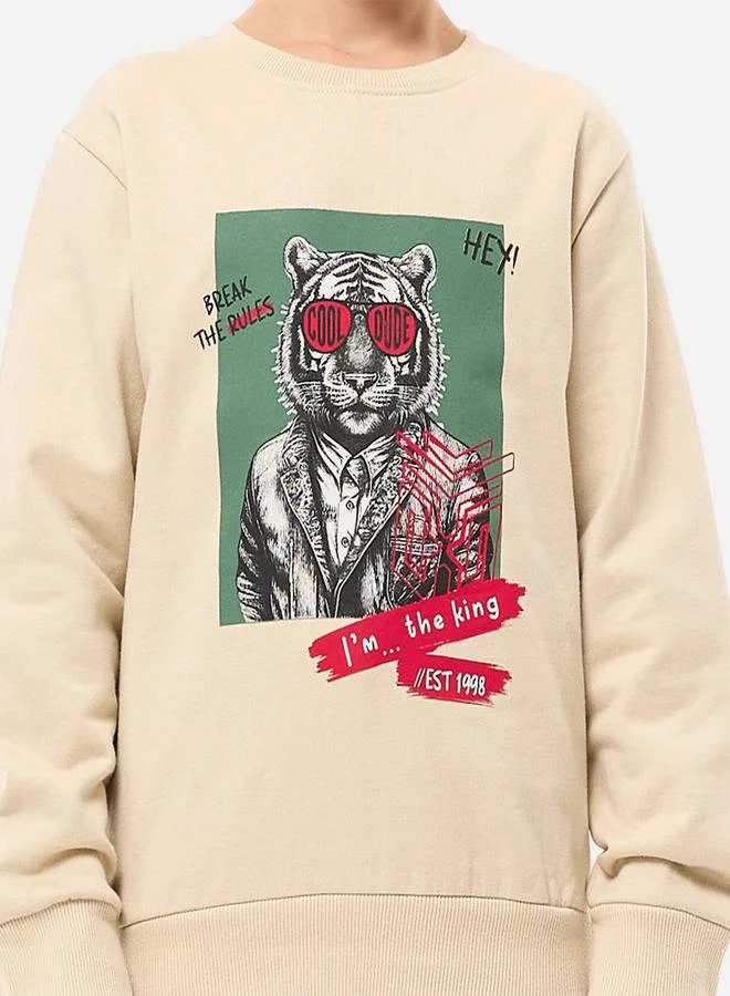 victor and jane Cat Graphic Print Round Neck Sweatshirt by Styli
