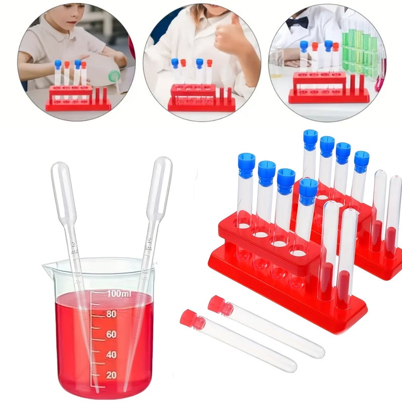 10pcs Science Experiment Test Tubes Set With Rack Measuring Cup Pipette - Image 1
