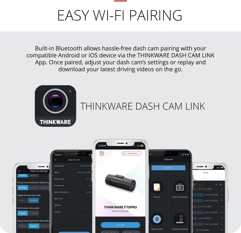 THINKWARE F70 PRO Dash Cam 1080P Full HD WiFi Dashcam for Car Camera Night Vision G-Sensor Buffered Parking Mode 32GB Card, Hardwiring Cable Included Made in Korea - Image 3