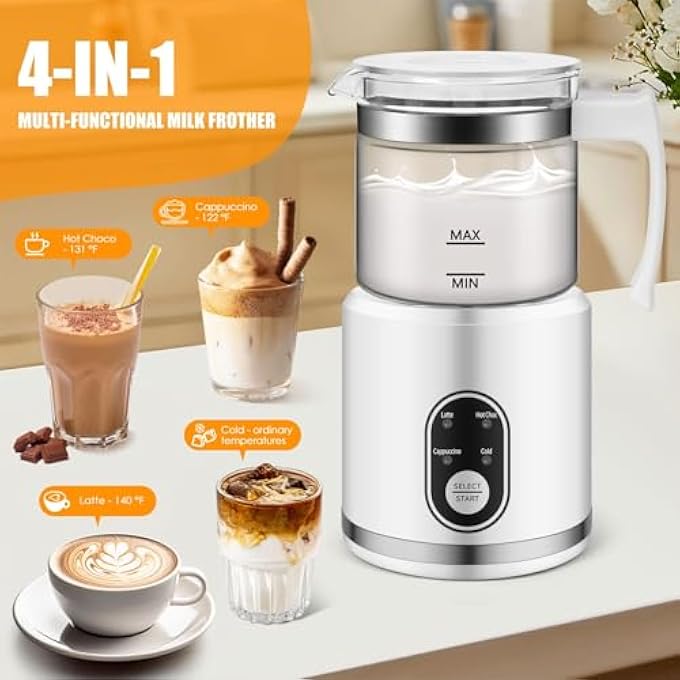 إكسفور بخار كهربائي 4In1 مع إبريق زجاجي بسعة 169 أونصة للاتيه كابتشينو شوكولاتة ساخنة هادئة وسهلة التنظيف بتصميم تحكم في درجة الحرارة - Image 4