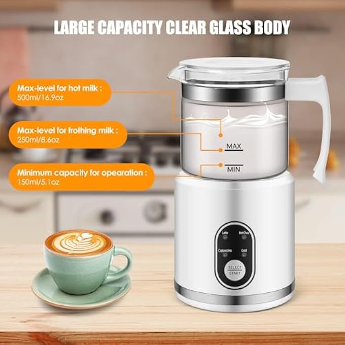 إكسفور بخار كهربائي 4In1 مع إبريق زجاجي بسعة 169 أونصة للاتيه كابتشينو شوكولاتة ساخنة هادئة وسهلة التنظيف بتصميم تحكم في درجة الحرارة - Image 3