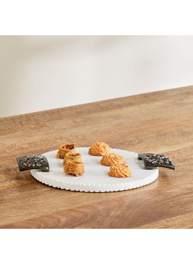 Home Box Willow Round Marble Tray with Handle - 32x26x3 cm - Image 1