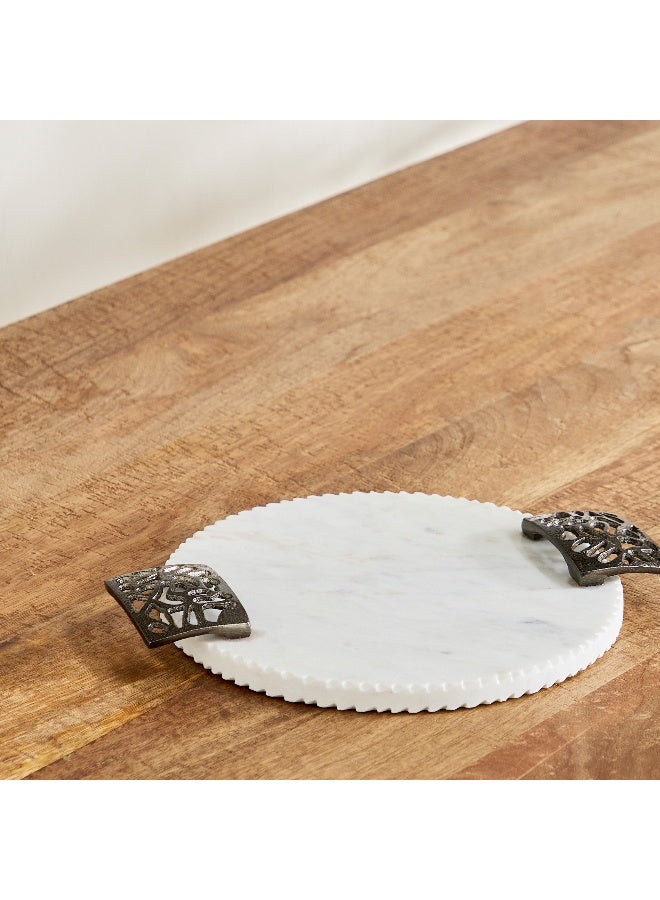 Home Box Willow Round Marble Tray with Handle - 32x26x3 cm - Image 2