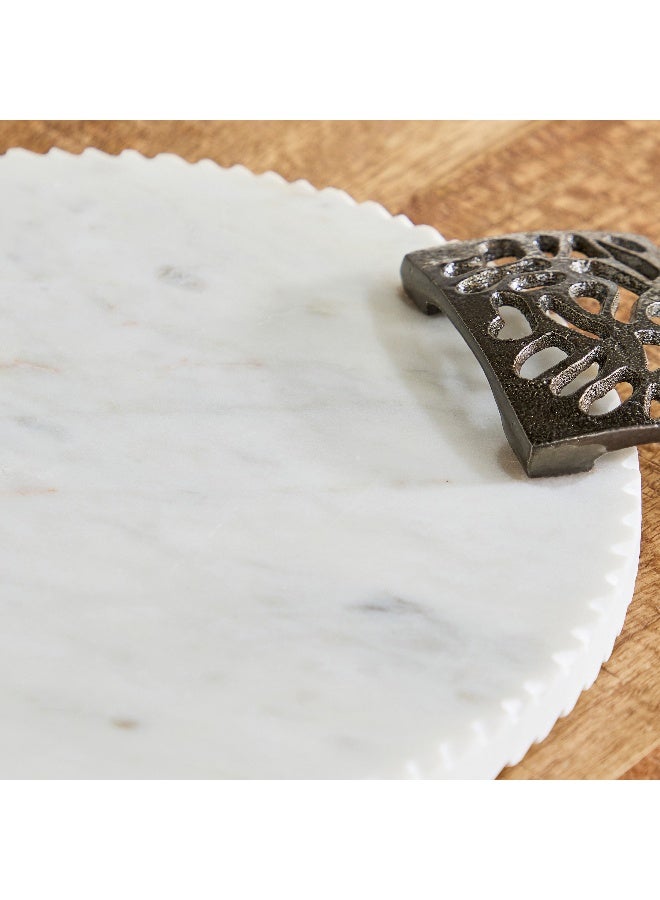 Home Box Willow Round Marble Tray with Handle - 32x26x3 cm - Image 3