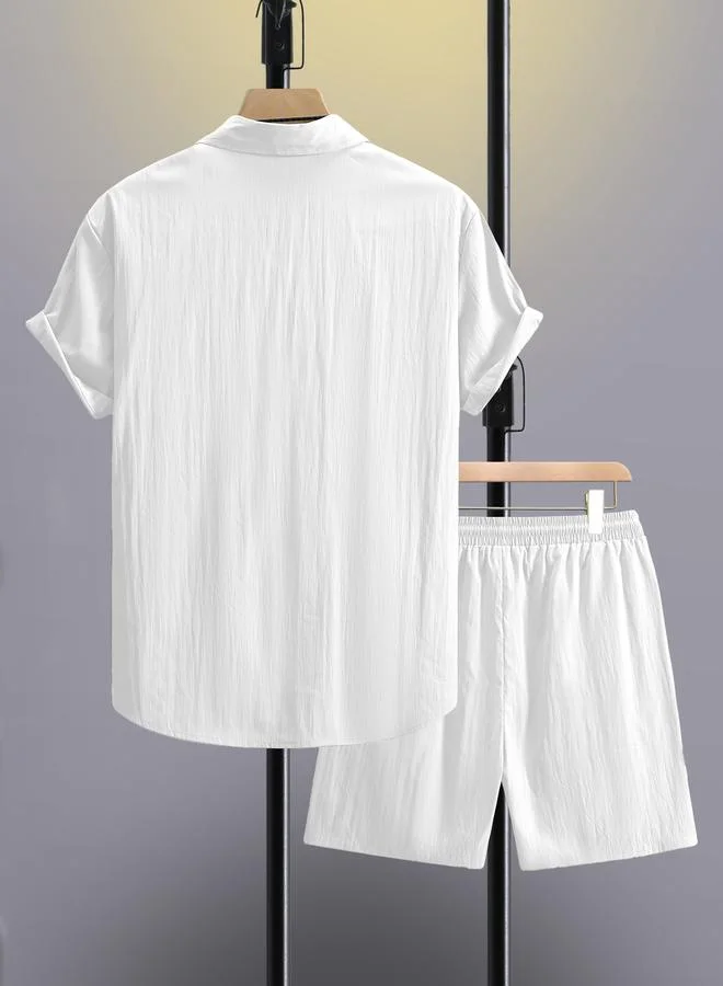 تايك تو Men Plus Size Textured Casual Shirt and Shorts Co-ord Set