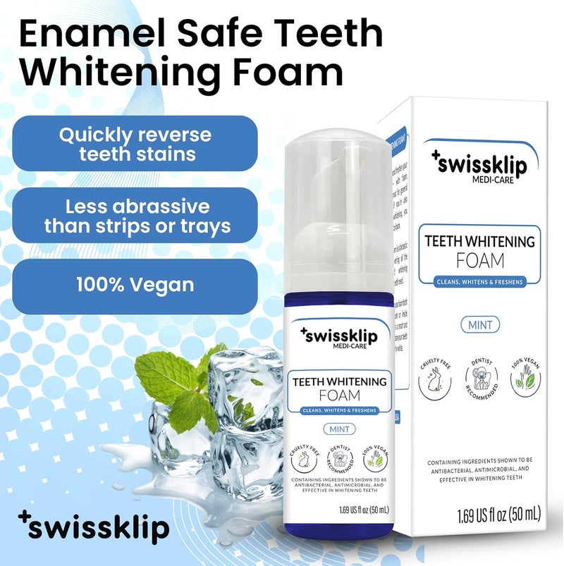 Swissklip ShineFoam Teeth Whitening Foam Mint Flavor Whitening Toothpaste Teeth Whitener I Professional Teeth Whitening Kit 100 Vegan Made in USA 169 oz Pack 1 - Image 4