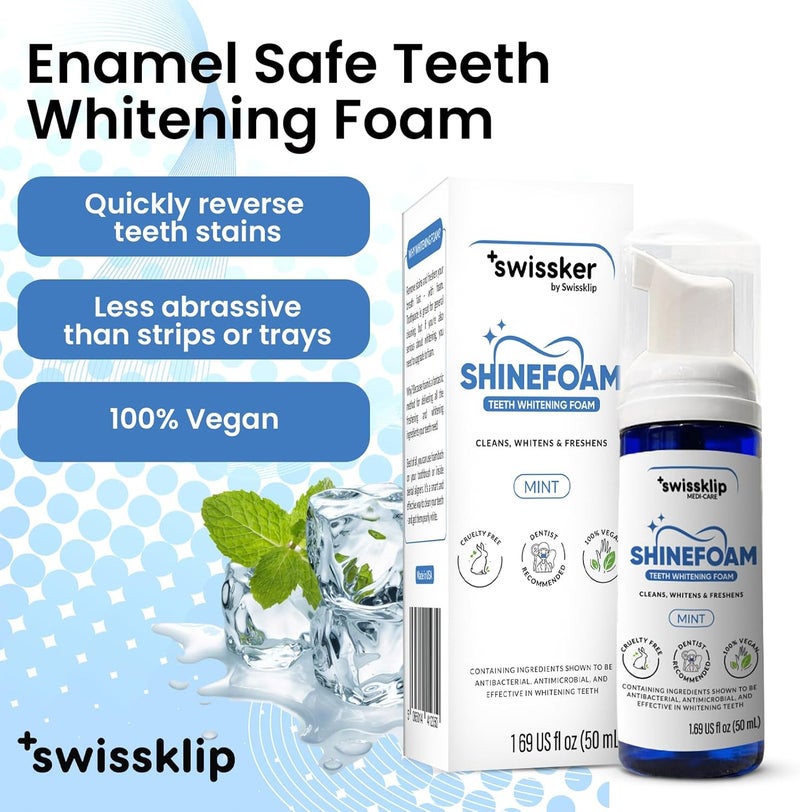 Swissklip ShineFoam Teeth Whitening Foam Mint Flavor Whitening Toothpaste Teeth Whitener I Professional Teeth Whitening Kit 100 Vegan Made in USA 169 oz Pack 1 - Image 3