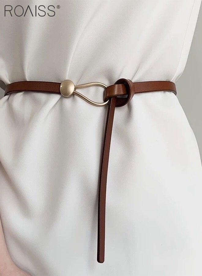 roaiss 2 Pcs Casual Elegant Adjustable PU Belts for Women, Retro Knotted Belts, Fashionable and Simple Slim Belts, Suitable for Dresses, Suits, Jackets, Waist Decorated Belt  - Image 5
