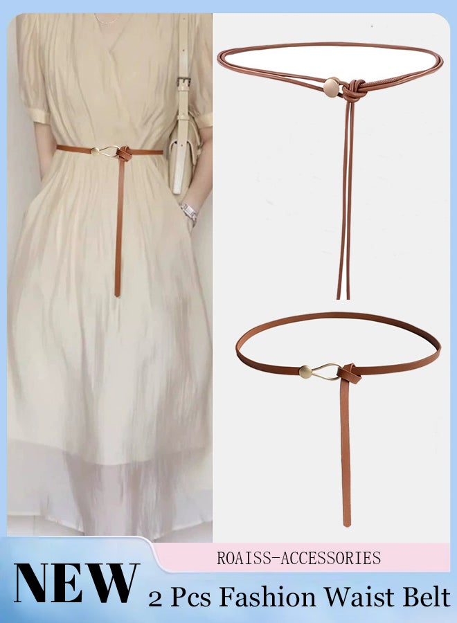 roaiss 2 Pcs Casual Elegant Adjustable PU Belts for Women, Retro Knotted Belts, Fashionable and Simple Slim Belts, Suitable for Dresses, Suits, Jackets, Waist Decorated Belt  - Image 1
