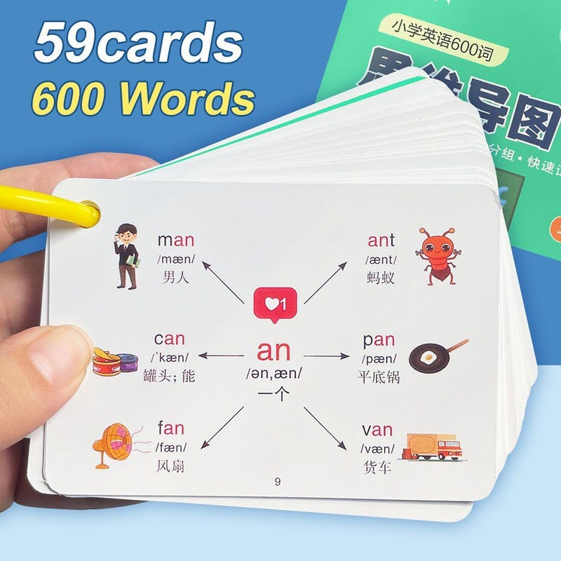 بطاقات تعليمية مكونة من 59 بطاقة ذهنية لكلمات تعلم اللغة الإنجليزية، لعبة ذاكرة للأطفال، لوازم مدرسية - Image 1
