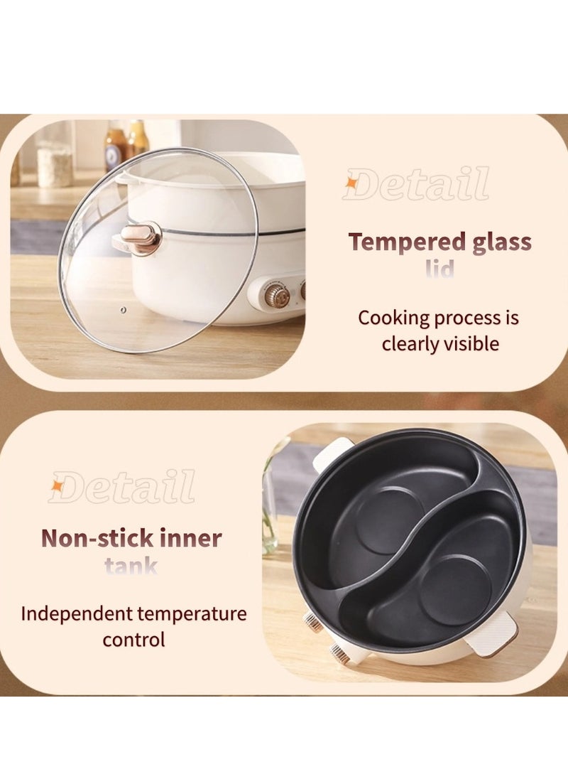 GearZone 6.5L 1600W Non-Stick Large Capacity Multifunctional Electric Cooking Pot, Double Hot Pot with Independent Temperature Control, 8.6 Bowl Depth, Electric Skillet, Frying Pan, Electric Saucepan, for Noodles, Egg, Steak, Oatmeal and Soup  - Image 2