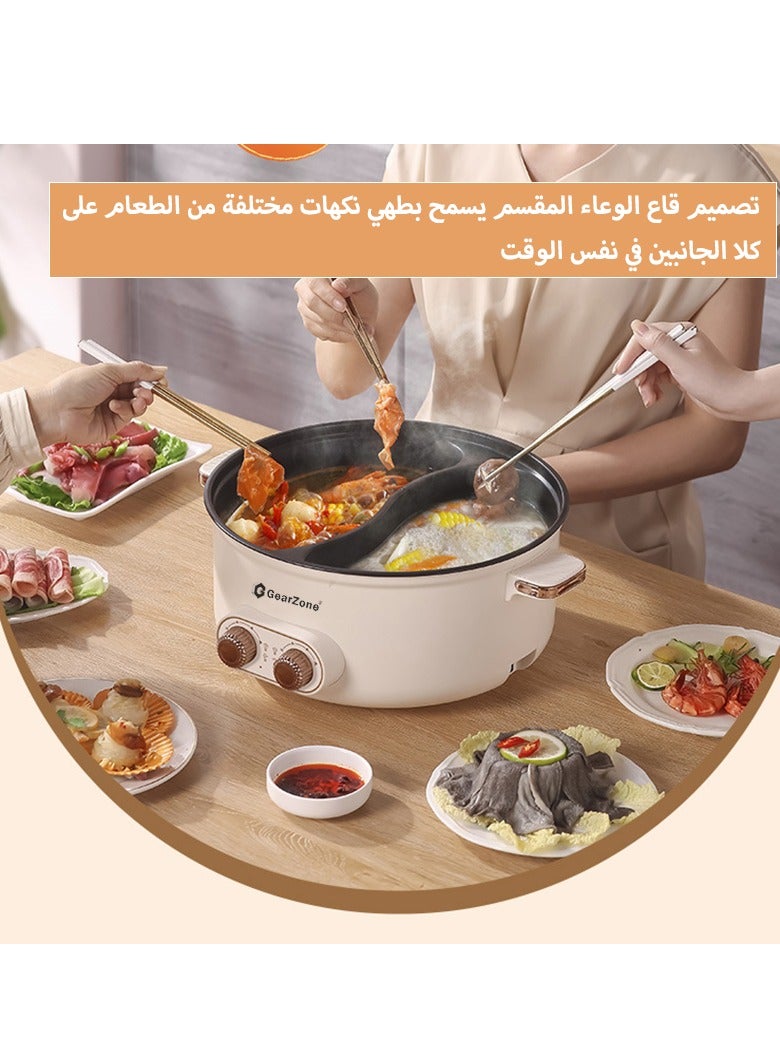 6.5L 1600W Non-Stick Large Capacity Multifunctional Electric Cooking Pot, Double Hot Pot with Independent Temperature Control, 8.6 Bowl Depth, Electric Skillet, Frying Pan, Electric Saucepan, for Noodles, Egg, Steak, Oatmeal and Soup