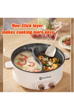 GearZone 6.5L 1600W Non-Stick Large Capacity Multifunctional Electric Cooking Pot, Double Hot Pot with Independent Temperature Control, 8.6 Bowl Depth, Electric Skillet, Frying Pan, Electric Saucepan, for Noodles, Egg, Steak, Oatmeal and Soup  - Image 5