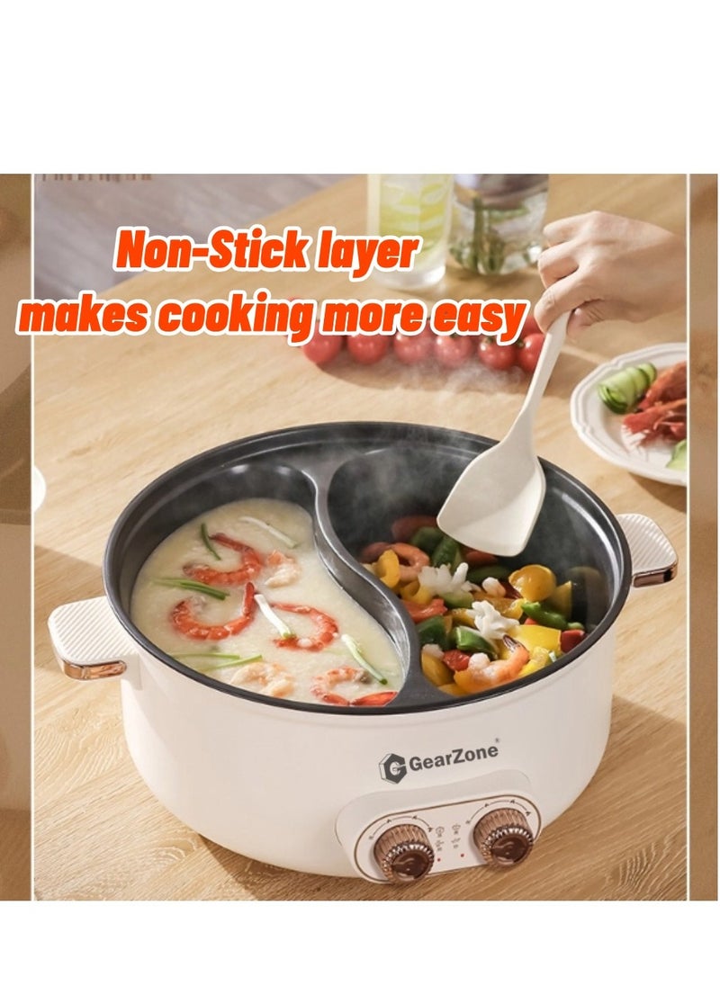 GearZone 6.5L 1600W Non-Stick Large Capacity Multifunctional Electric Cooking Pot, Double Hot Pot with Independent Temperature Control, 8.6 Bowl Depth, Electric Skillet, Frying Pan, Electric Saucepan, for Noodles, Egg, Steak, Oatmeal and Soup  - Image 5