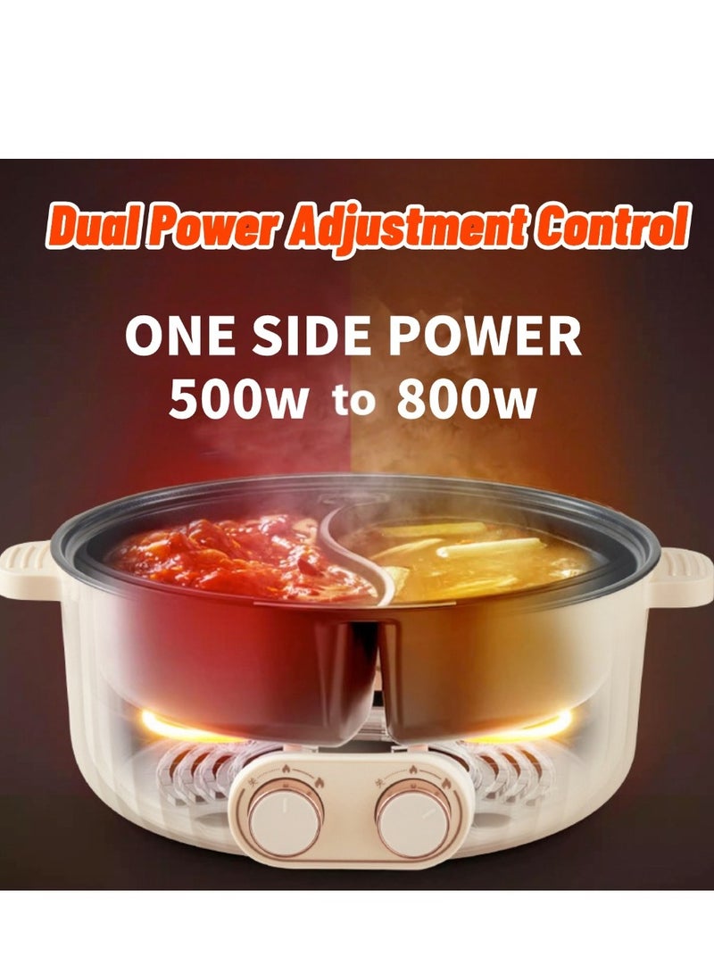 6.5L 1600W Non-Stick Large Capacity Multifunctional Electric Cooking Pot, Double Hot Pot with Independent Temperature Control, 8.6 Bowl Depth, Electric Skillet, Frying Pan, Electric Saucepan, for Noodles, Egg, Steak, Oatmeal and Soup