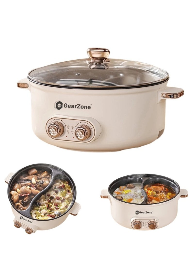 GearZone 6.5L 1600W Non-Stick Large Capacity Multifunctional Electric Cooking Pot, Double Hot Pot with Independent Temperature Control, 8.6 Bowl Depth, Electric Skillet, Frying Pan, Electric Saucepan, for Noodles, Egg, Steak, Oatmeal and Soup  - Image 1