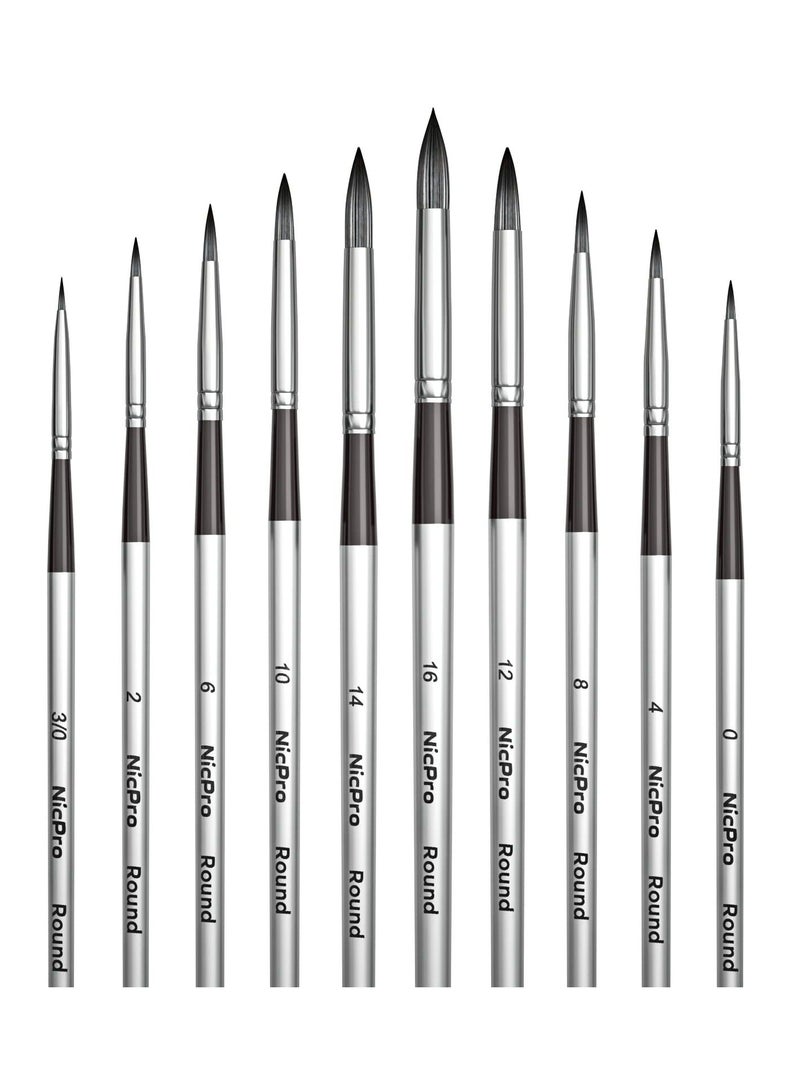 Artist Watercolor Paint Brushes, 10 PCS Round Pointed Tip Paint Brushes Set for Water Color, Acrylic Oil, Gouache, Ink, Detail, Tempera, By Number Model Art Paintbrush  - Image 1