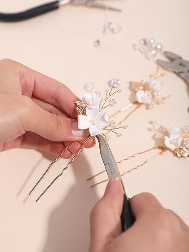 SELFCLOUD Handmade Pearl Bridal Wedding Hair Pins 6Pcs White Flower Gold Leaf Pearls Clips Bridal Hair Accessories for Women Brides Bridesmaid - Image 2