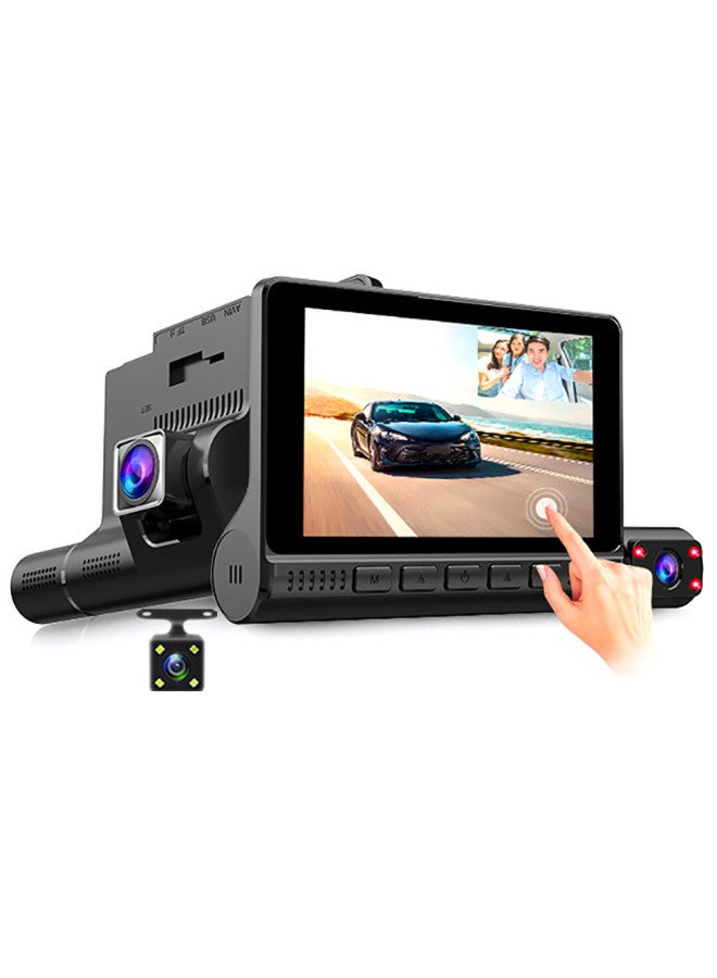 Generic 4-inch Touch Screen Three-lens Driving Recorder HD 1080 Hidden Car And Car Driving Recorder-Body Color:Touch Function (front 1080p)  - Image 2
