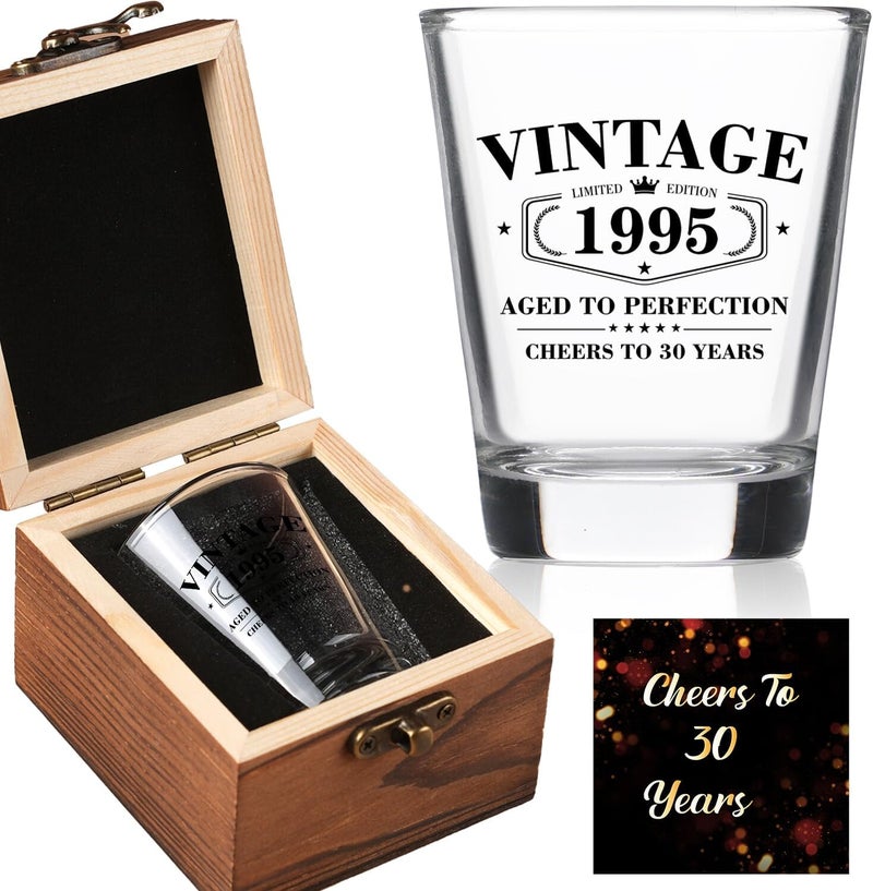 Ithmahco 30th Birthday Gifts for Men - Limited Edition Vintage 1995 Shot Glass with Wooden Box - Cheers To 30 Years Old, Finally 30th Birthday Party Decoration - Turning 30 Bday Gift for Men Brother Friend - Image 1