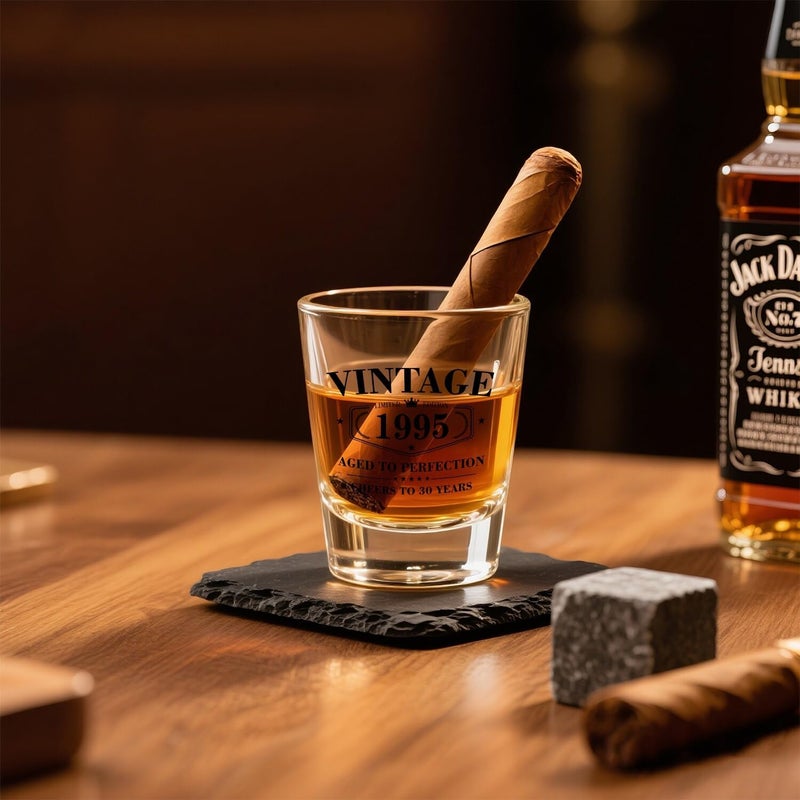 Ithmahco 30th Birthday Gifts for Men - Limited Edition Vintage 1995 Shot Glass with Wooden Box - Cheers To 30 Years Old, Finally 30th Birthday Party Decoration - Turning 30 Bday Gift for Men Brother Friend - Image 3