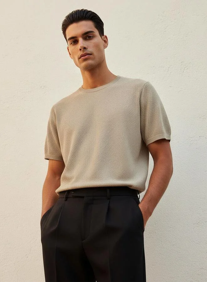 Iconic Iconic Men Regular Fit Crew Neck Short Sleeves Popcorn Textured T shirt