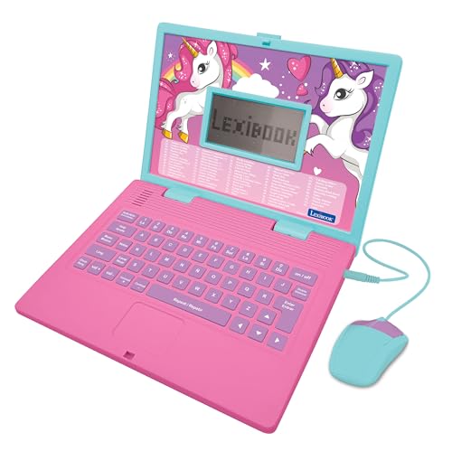 LEXiBOOK  Unicorn Educational and Bilingual Laptop SpanishEnglish  Toy for Children with 124 Activities to Learn Mathematics Dactylography Logic Clock Reading Play Games and Music  JC598UNIi2 - Image 1