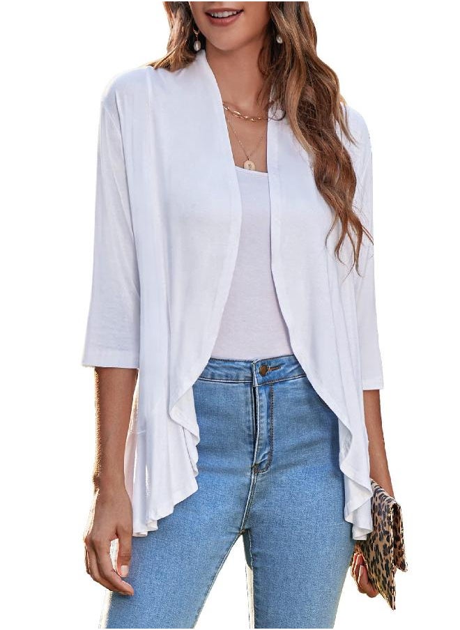 zeagoo Zeagoo Women's Women Kimono Cardigan Casual Loose Open Front Cover Up Tops White L  - Image 1