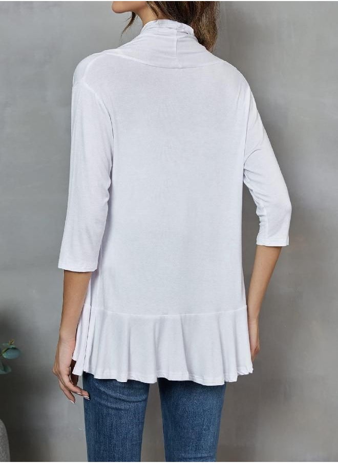 zeagoo Zeagoo Women's Women Kimono Cardigan Casual Loose Open Front Cover Up Tops White L  - Image 3