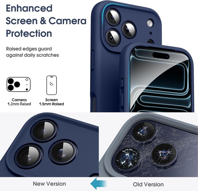 DIZORO Compatible for (iPhone 17 Pro Case) Slim Liquid Silicone Case 3 Layers Full Covered Soft Gel Rubber Phone Case Protective Cover - Navy Blue - Image 3