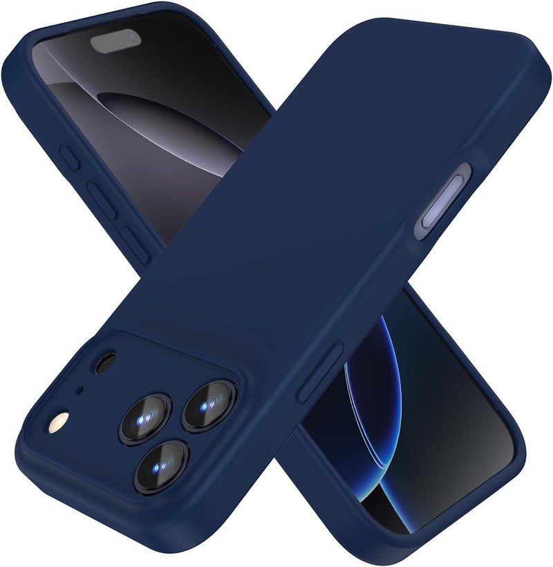 DIZORO Compatible for (iPhone 17 Pro Case) Slim Liquid Silicone Case 3 Layers Full Covered Soft Gel Rubber Phone Case Protective Cover - Navy Blue - Image 1