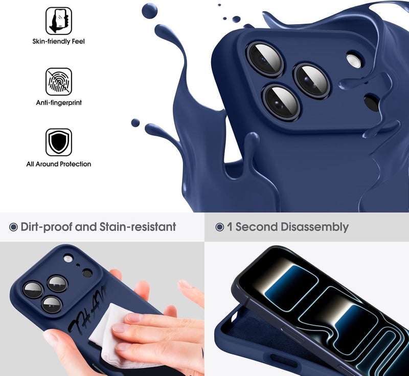 DIZORO Compatible for (iPhone 17 Pro Case) Slim Liquid Silicone Case 3 Layers Full Covered Soft Gel Rubber Phone Case Protective Cover - Navy Blue - Image 4