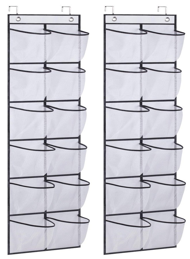 MISSLO Over The Door Shoe Organizer 12 Large Mesh Pockets Hanging Narrow Closet Door, White, 2 Pack - Image 1
