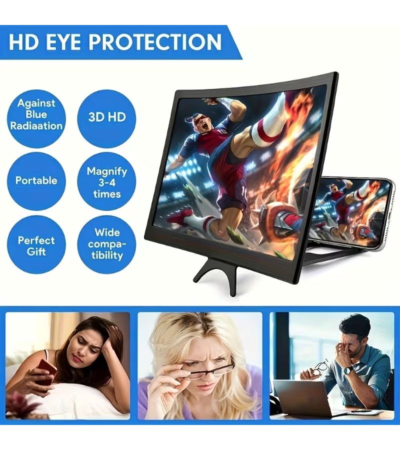 Black 3D Phone Screen Magnifier Dual HD Hands Free for Travel Movies Video Calls - Image 3