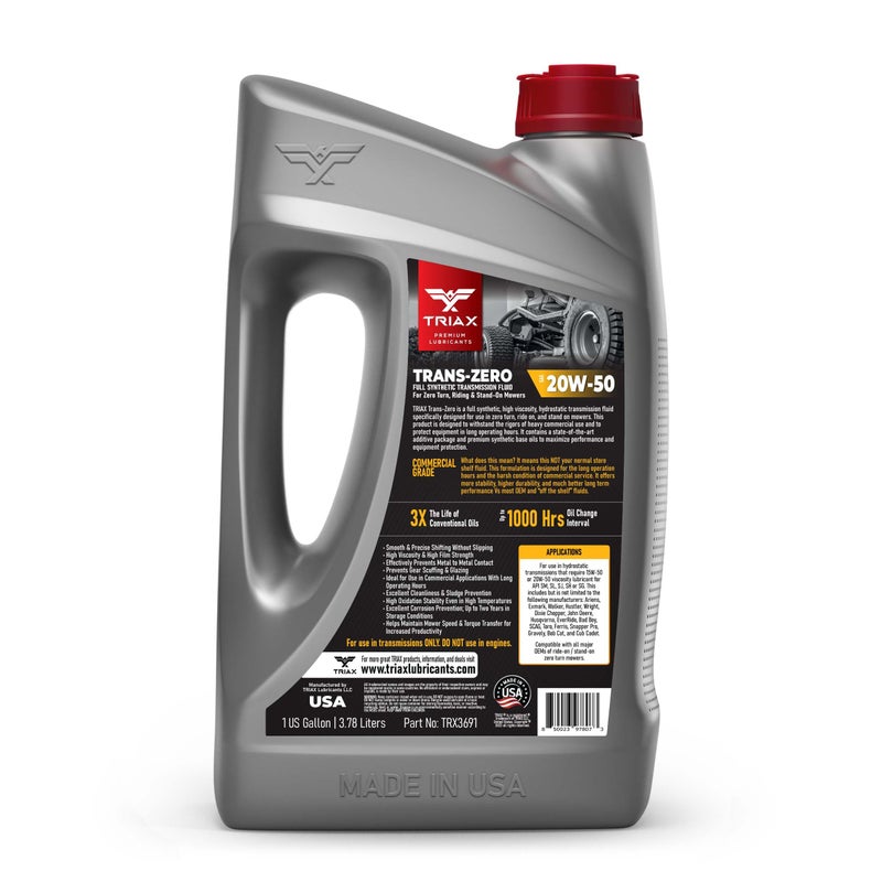 TRIAX Trans-Zero 20W-50 Full Synthetic Hydrostatic Transmission Oil | For Zero-Turn, Riding, and Stand-On Lawn Mowers | Unrivaled Year-Round Protection (1 Gallon) - Image 2
