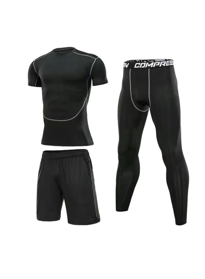 Swimsuit Men's Top Anti-embarrassment Adult Swimming Diving Suit Suit Summer Men's Swimming Trunks Men's Full Body Sun Protection Long Sleeve-Color:Short-sleeved Three-piece Suit-