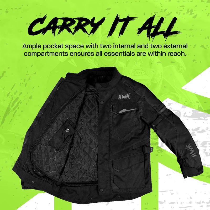 HWK Adventure Touring Motorcycle Jacket for Men, Water Resistant Cordura Textile Biker Jacket for Men, Durable and Stylish Moto Gear with CE Armor for Enduro Motorbike Riding - Grey, Large - Image 5