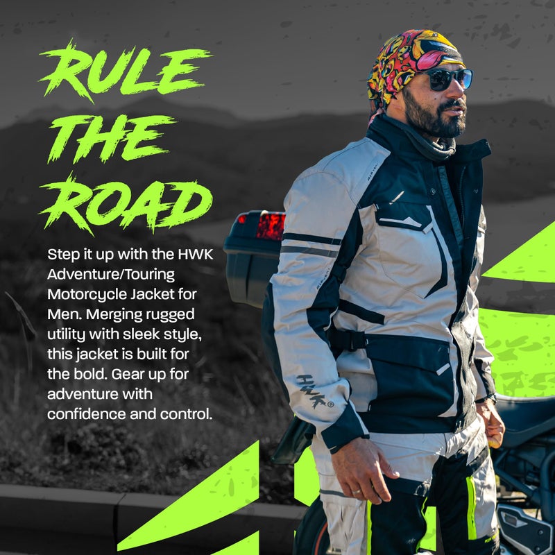HWK Adventure Touring Motorcycle Jacket for Men, Water Resistant Cordura Textile Biker Jacket for Men, Durable and Stylish Moto Gear with CE Armor for Enduro Motorbike Riding - Grey, Large - Image 4