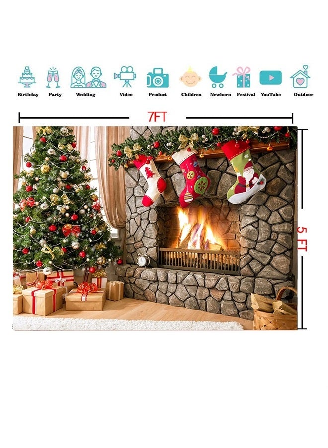 CYLYH 7x5FT Christmas Photography Backdrops Child Christmas Fireplace Decoration Background Xmas Party Background Christmas Fireplace Theme Backdrop for Photography Decor Booth Props D548 - Image 3