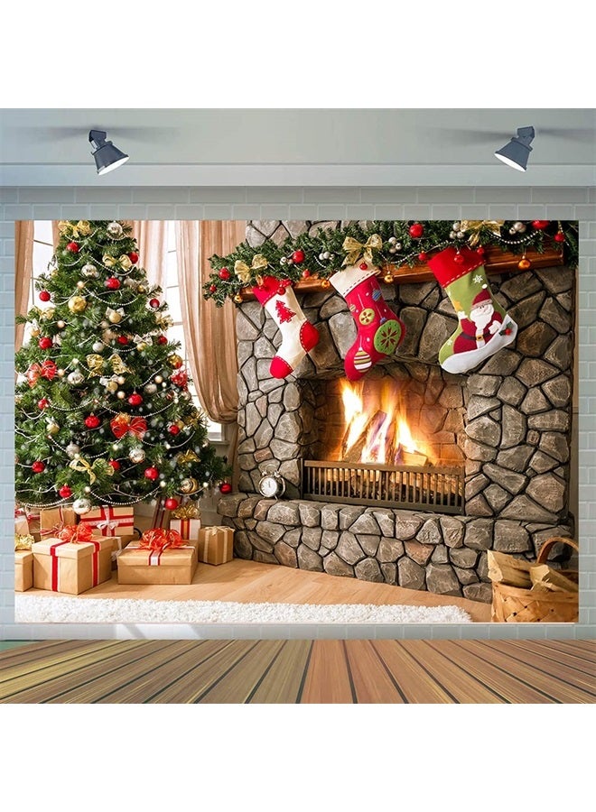 CYLYH 7x5FT Christmas Photography Backdrops Child Christmas Fireplace Decoration Background Xmas Party Background Christmas Fireplace Theme Backdrop for Photography Decor Booth Props D548 - Image 1