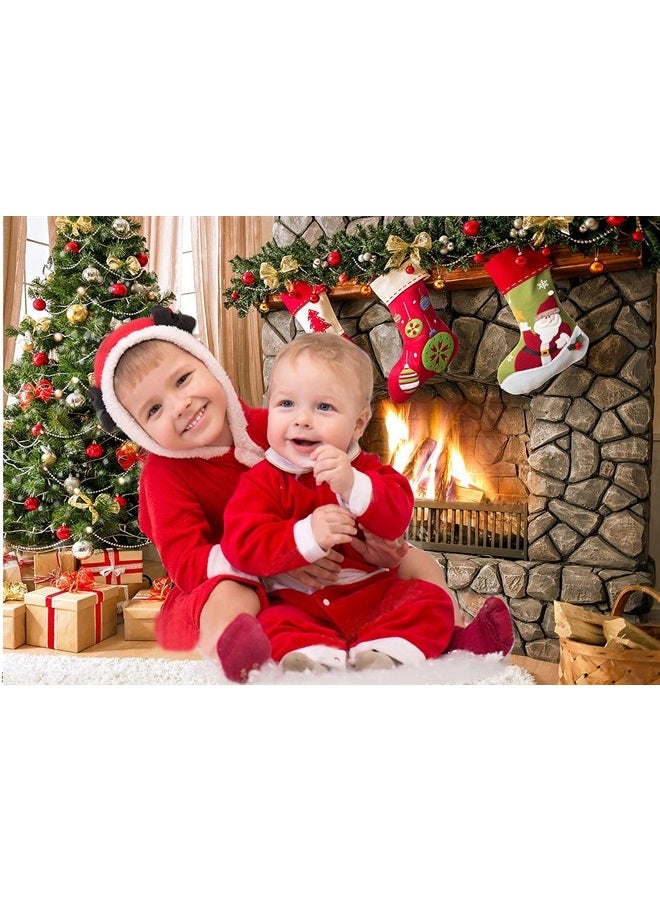 CYLYH 7x5FT Christmas Photography Backdrops Child Christmas Fireplace Decoration Background Xmas Party Background Christmas Fireplace Theme Backdrop for Photography Decor Booth Props D548 - Image 2