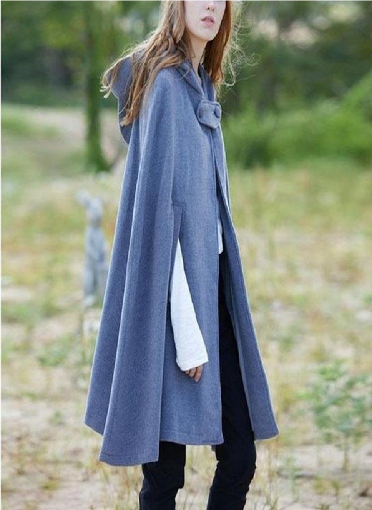 Eckek - Womens Batwing Sleeve Hooded Overcoat Winter Solid Color Cape Cosplay Cloak Shawl - Image 1