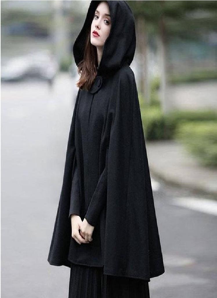 Eckek - Womens Batwing Sleeve Hooded Overcoat Winter Solid Color Cape Cosplay Cloak Shawl - Image 1