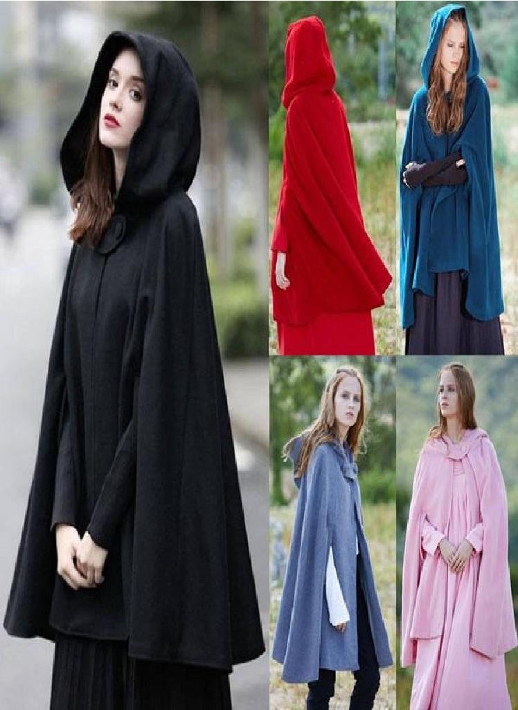 Eckek - Womens Batwing Sleeve Hooded Overcoat Winter Solid Color Cape Cosplay Cloak Shawl - Image 1