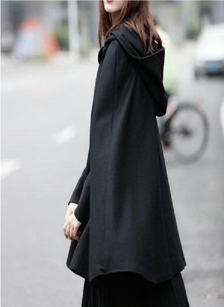 Eckek - Womens Batwing Sleeve Hooded Overcoat Winter Solid Color Cape Cosplay Cloak Shawl - Image 1