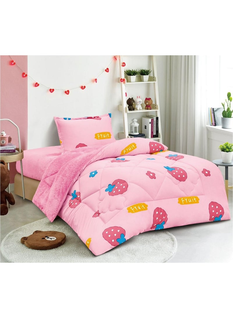 مينج لي طقم لحاف شتوي رسوم اطفال من 3 قطع حشوه منفوش /فرو ناعم/Single Size